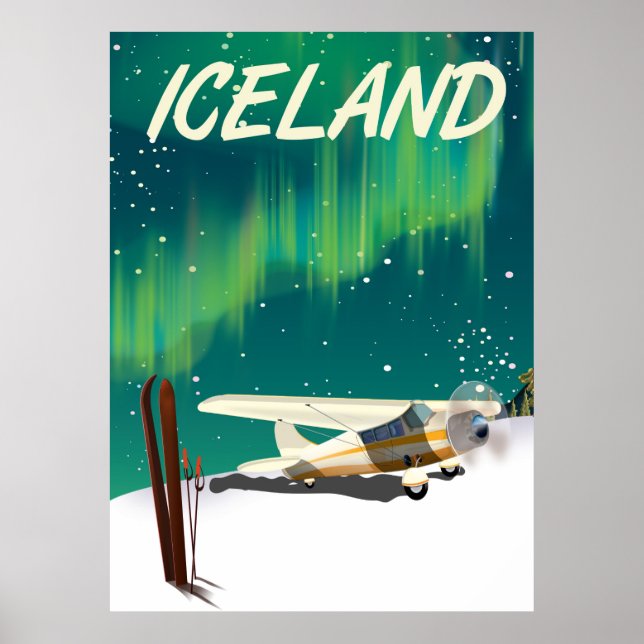 Islands vintage stilmässig skidplansaffisch poster (Framsidan)