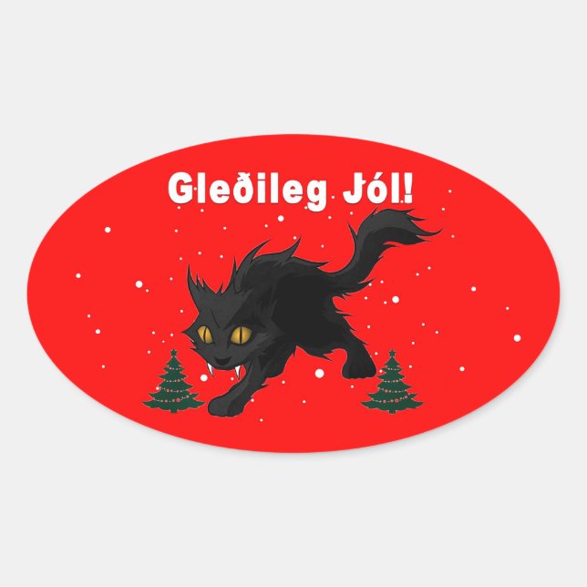 Islands Yule Cat Ovalt Klistermärke (Framsida)