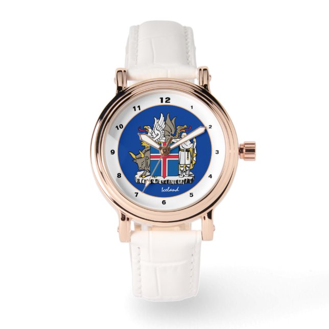 Isländsk flagga & isländsk emblem mode /design  armbandsur (Framsida)