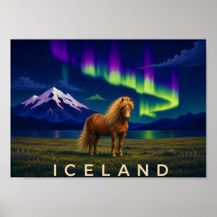Isländsk Häst Aurora Island Vägkonsttryck Poster