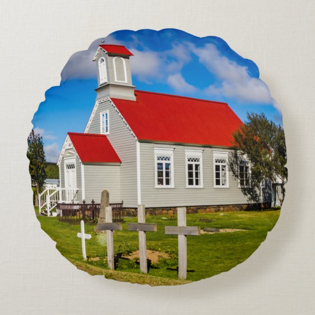 isländsk kyrka rund kudde (Framsidan)