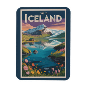 Isländsk Målning Illustration Resa Konst Vintage Magnet