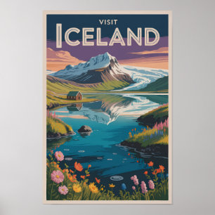 Isländsk Målning Illustration Resa Konst Vintage Poster