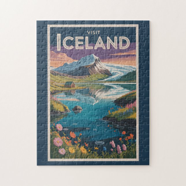 Isländsk Målning Illustration Resa Konst Vintage Pussel (Vertikal)