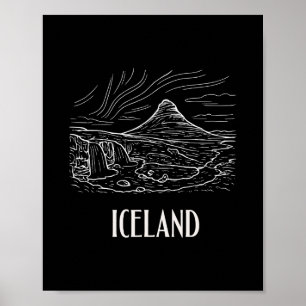 Isländsk Retrokonst Vandring Norrsken Souvenir Poster