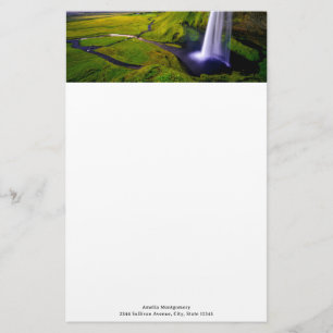 Isländsk vattenfall Grön Natur Foto Brevpapper