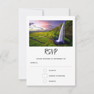Isländsk vattenfall Grön Natur Foto Bröllop OSA Kort