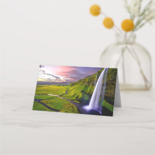 Isländsk Vattenfall Grön Natur Foto Placeringskort
