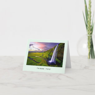 Isländsk vattenfall Grön Natur Foto Tack Kort