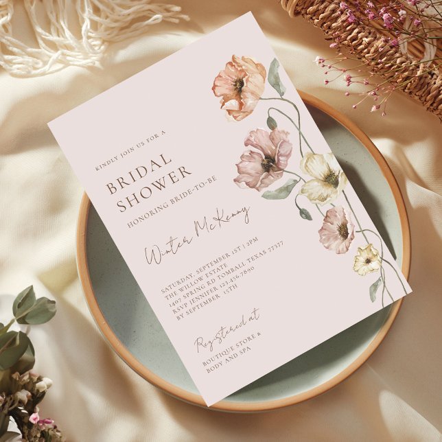 Isländsk vattenfärgsskiva Island-Möhippa Inbjudningar (Icelandic Watercolor Iceland Poppy Bridal Shower Invitation)