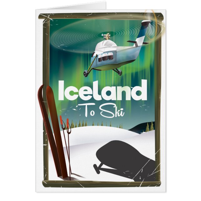 Isländsk vintage skidposter hälsningskort (Framsidan)