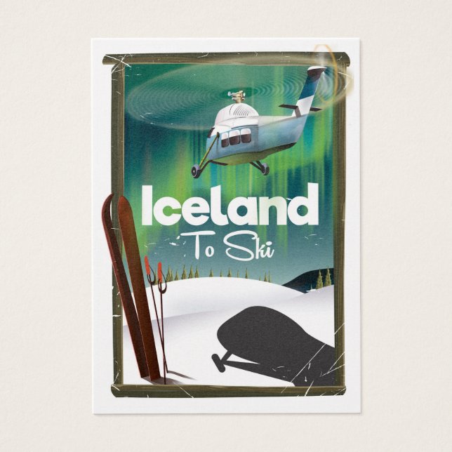 Isländsk vintage skidposter visitkort (Framsidan)