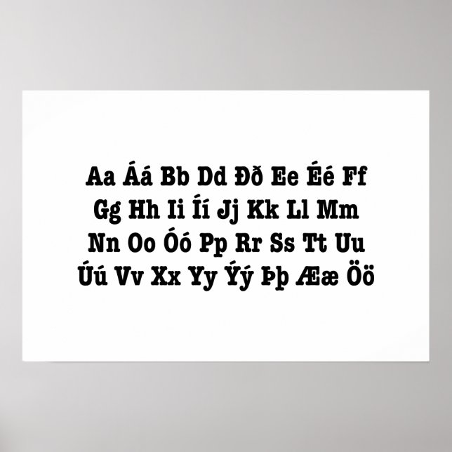 Isländska alfabetet [Íslenska Stafrófið] Poster (Framsidan)