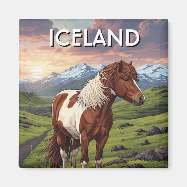 Isländska hästar i Island Travel Magnet (Framsidan)