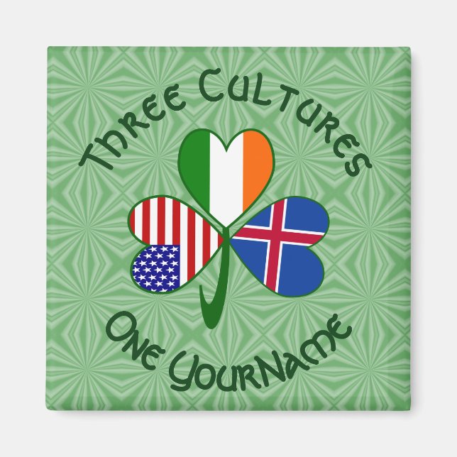 Isländska Irländska Amerikanska Flaggor Shamrock D Magnet (Framsidan)