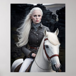 Isländska kvinnor på fotografi av vita hästar poster
