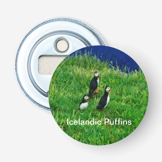 Isländska puffins i sommar flasköppnare (Framsidan)