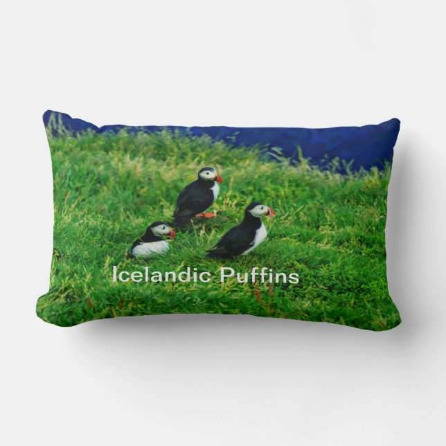 Isländska puffins i sommar lumbarkudde (Framsida)