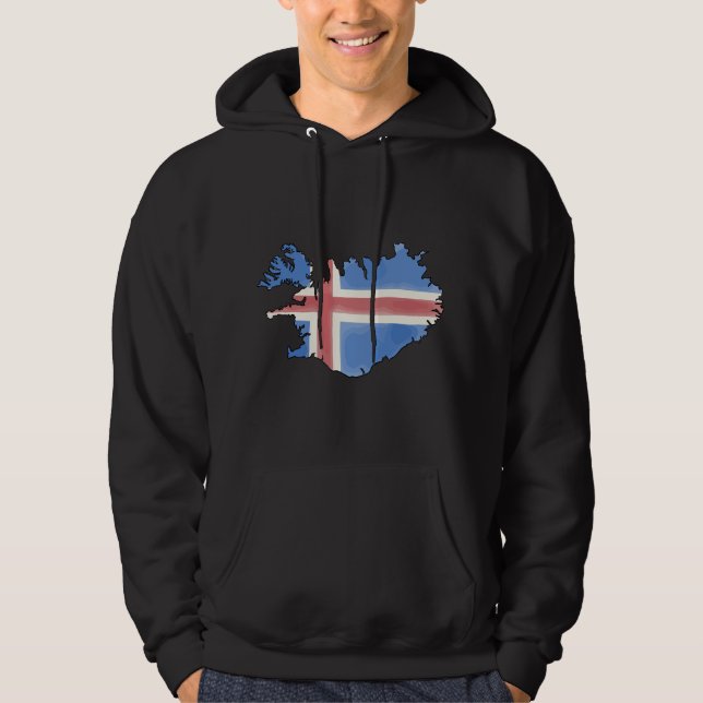 Islandskarta & Flagga Hoodie (Framsida)