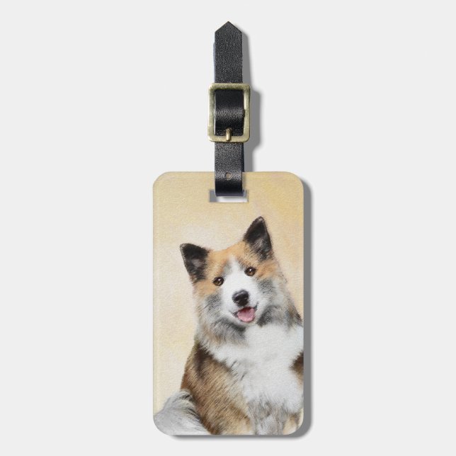 Isländskt fårhundsmålning - Originalkonst av Hund Bagagebricka (Vertikal Framsida)