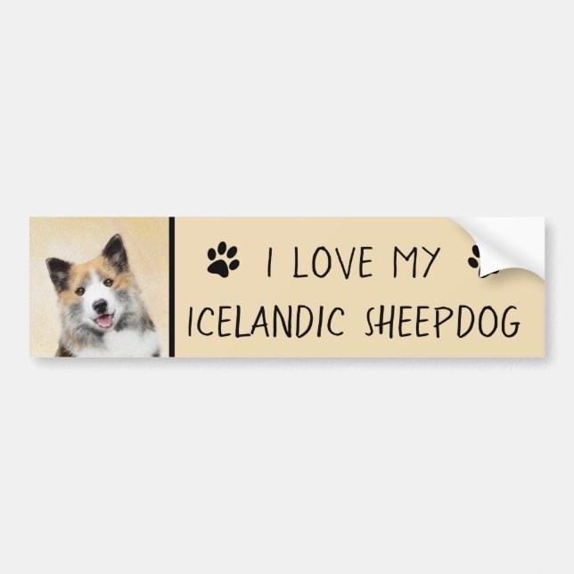 Isländskt fårhundsmålning - Originalkonst av Hund Bildekal (Framsidan)