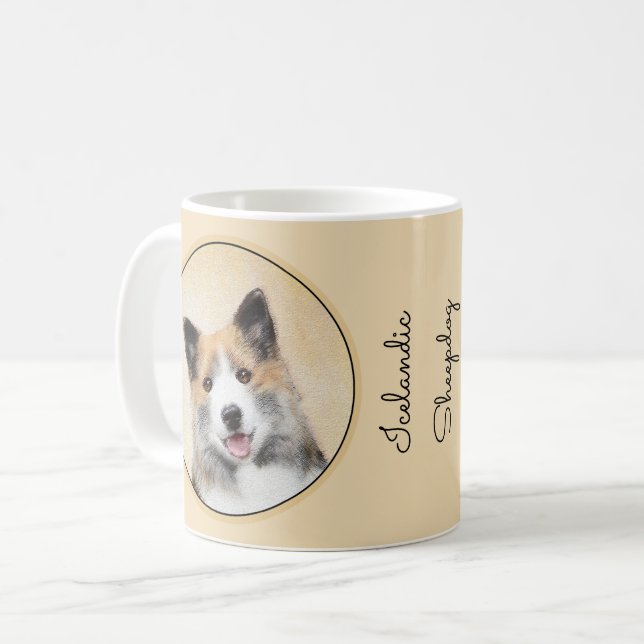 Isländskt fårhundsmålning - Originalkonst av Hund Kaffemugg (Framsida vänster)