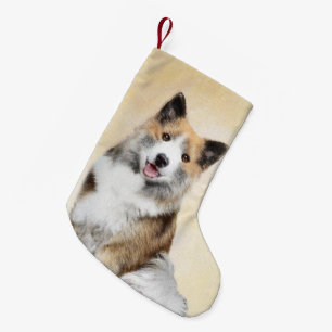 Isländskt fårhundsmålning - Originalkonst av Hund Liten Julstrumpa
