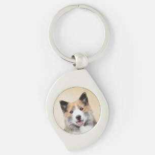 Isländskt fårhundsmålning - Originalkonst av Hund Swirl Silverfärgad Nyckelring