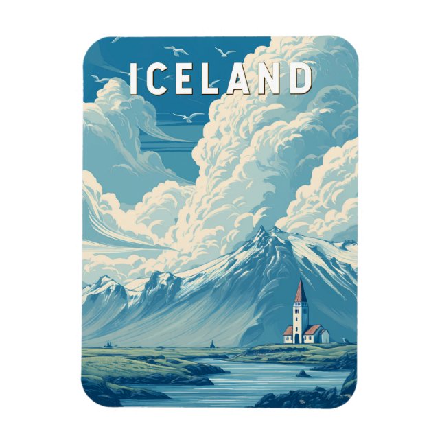 Islandskt illustrationsresearbete vintage magnet (Vertikal)