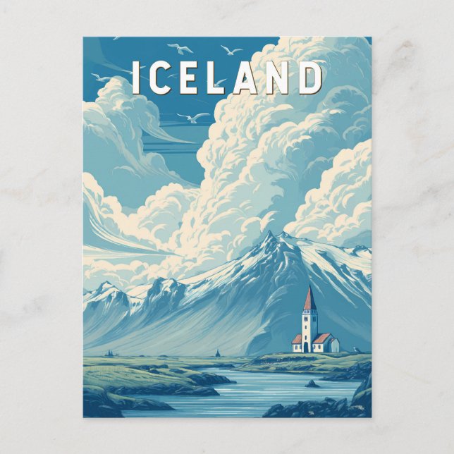 Islandskt illustrationsresearbete vintage vykort (Framsida)