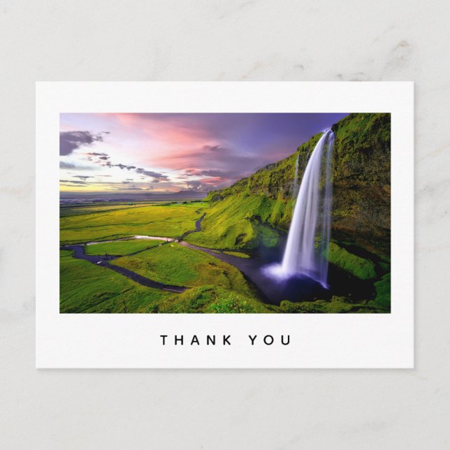 Isländskt Vattenfall Grön Natur Foto Tack Vykort (Framsida)
