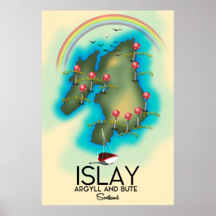 Islay, Inner Hebrides , skotland karta resekonst Poster