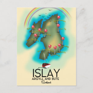 Islay, Inner Hebrides , skotland karta resekonst Vykort