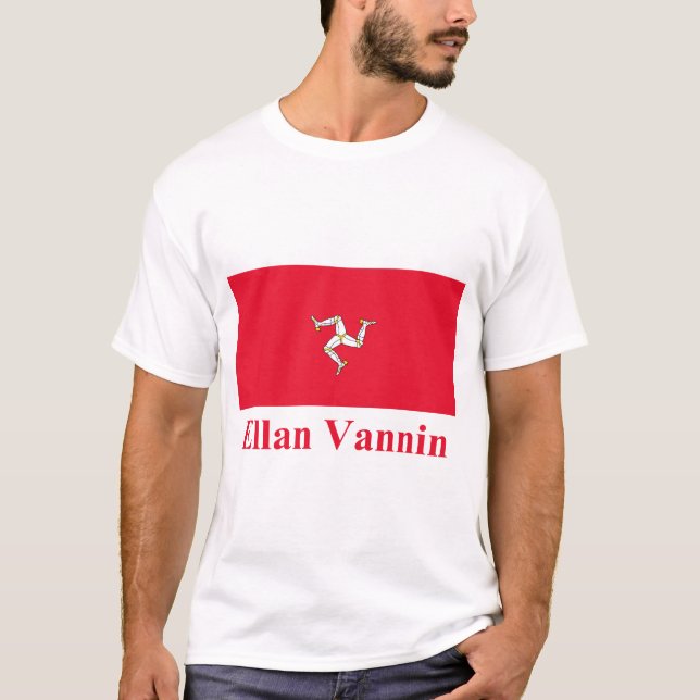 Isle av manflagga med namn i Manx Tee Shirt (Framsida)