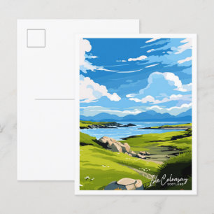 Isle Colonsay Scotland Travel Vintage illustration Vykort