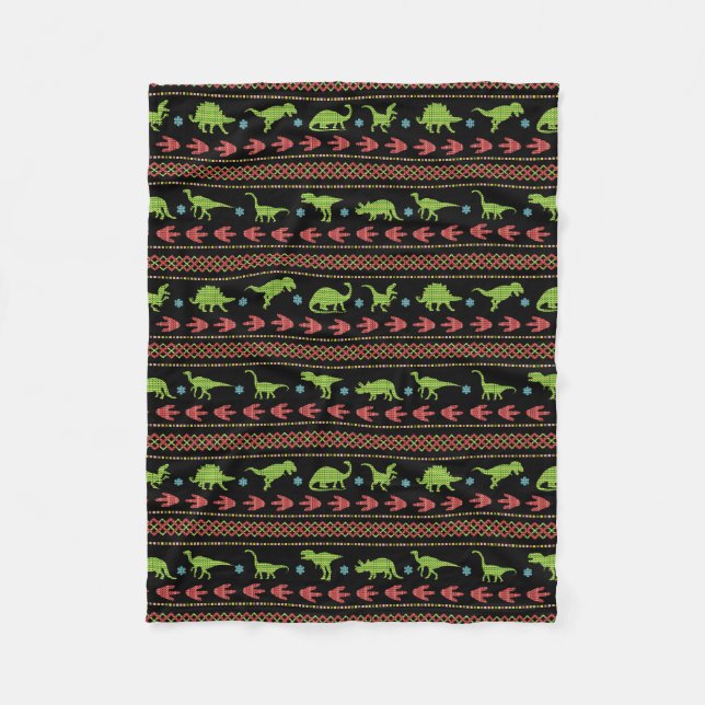 Isle för mässa för julDinosaurs sticka broderad Fleecefilt (Framsidan)