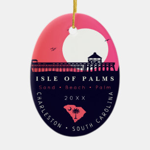 Isle of Handflatan Pier SC Retro Sunset Souvenirs Julgransprydnad Keramik