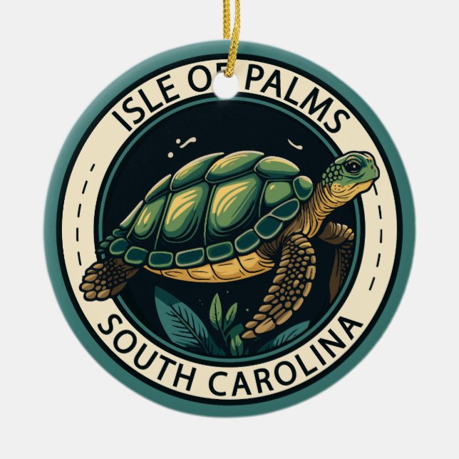 Isle of Handflatan South Carolina Turtle Badge Julgransprydnad Keramik (Framsidan)