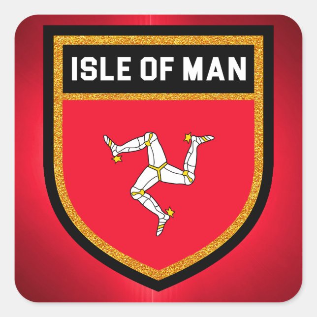 Isle of Man Flagga Fyrkantigt Klistermärke (Framsida)