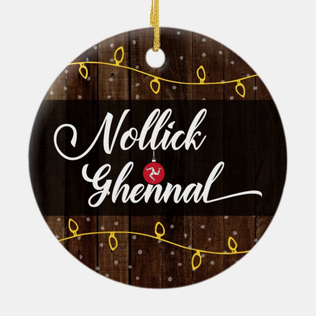 Isle of Man Manx God jul, Nollick Ghennal Julgransprydnad Keramik (Baksidan)