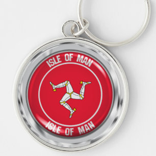 Isle of Man Round Emblem Rund Silverfärgad Nyckelring