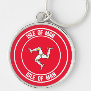 Isle of Man Round Emblem Rund Silverfärgad Nyckelring