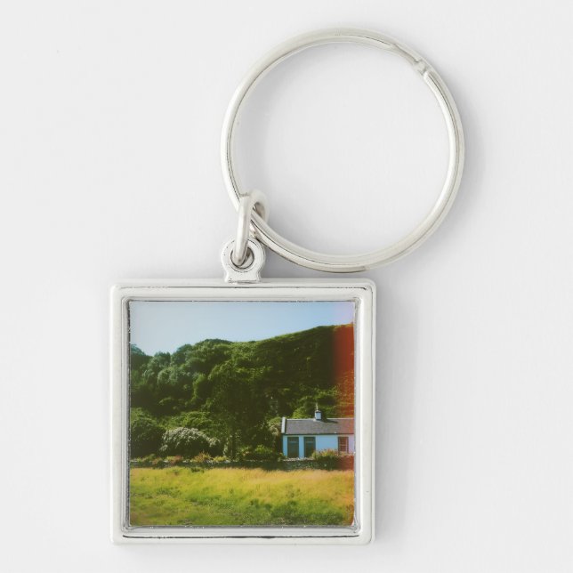 Isle of Mull, Inre Hebriderna, Skottland Fyrkantig Silverfärgad Nyckelring (Framsidan)