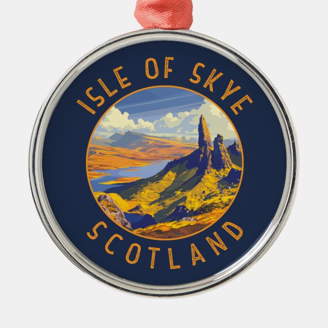 Isle of Skye Scotland Retro Distress Circle Julgransprydnad Metall (Framsidan)