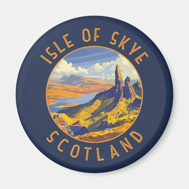 Isle of Skye Scotland Retro Distress Circle Magnet (Framsidan)