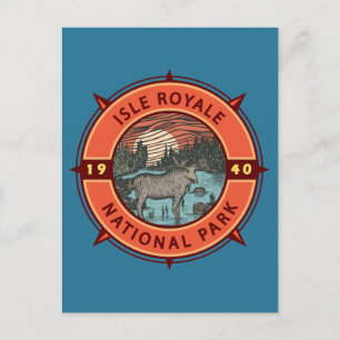 Isle Royale National Park Älg Retro Kompass Vykort