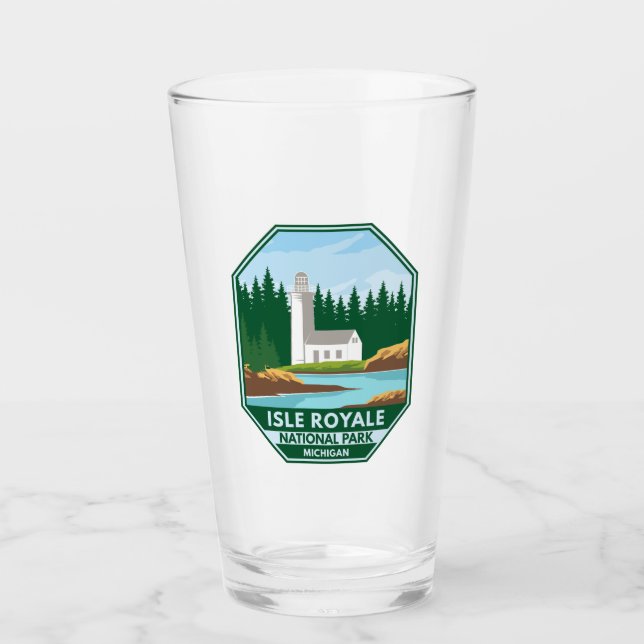 Isle Royale National Park Lighthouse Retro Emblem Glaskopp (Framsida)