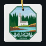 Isle Royale National Park Lighthouse Retro Emblem Julgransprydnad Keramik<br><div class="desc">Isle Royale-vektorteckningsdesign. Parken består av Isle Royale och hundratals närliggande öar,  liksom vatten i Sjö Superior,  i delstaten Michigan.</div>