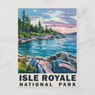 Isle Royale National Park Watercolor Vintage Art Helg Vykort