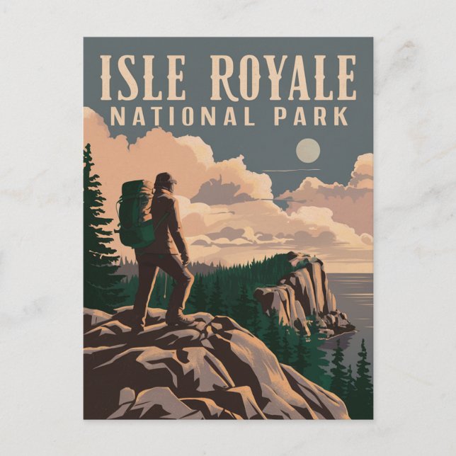 Isle Royale nationalpark Backpacknings Travel Art Helg Vykort (Framsida)